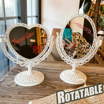 China Love Double-Sided Double-Sided Dressing Table Mirror Lace Vanity Beauty Makeup Portable Desktop Mirror for sale