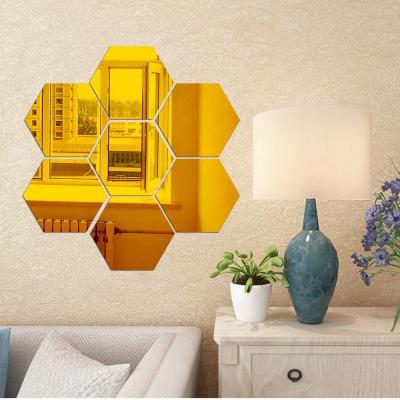 China Modern Creative Home Multicolor Mirror Wall Stickers Hexagon Decor Mirror For Art Mirror Wall Decoration for sale