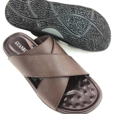 China 2022 Hot Fashion Trend Rubber Sole Slipper PU Leather Outdoor Slipper for sale