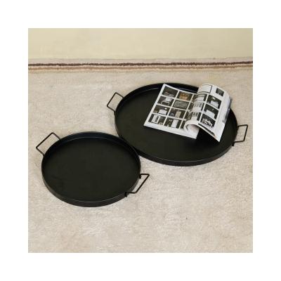 China Sustainable Simplicity Design Black Table Tray With Two Sizes For Home Use Decorative Metal Tray With Handle for sale