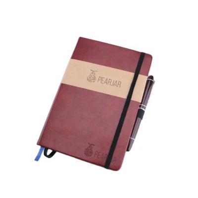 China Durable custom print a5 PU leather notebook with back pocket and elastic pen holder for sale