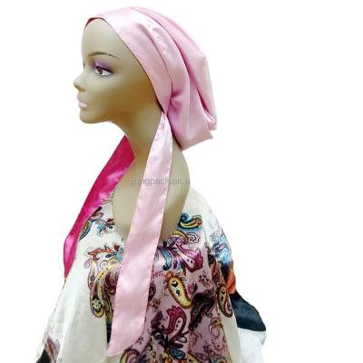 China Eco-Friendly Wholesale Silk Cowl With Tie Edge Wrap Scarf Braids Hair Clasp Hugged Nightcap Sleep Caps for sale