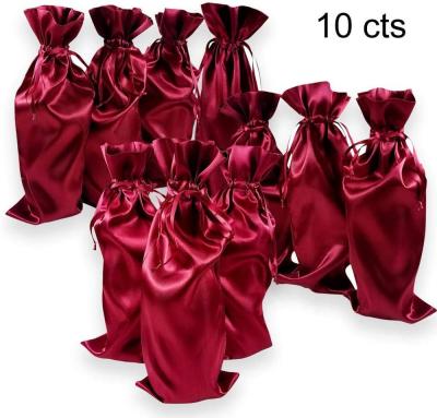 China Satin Red Wine Handled Bags With Drawstrings Champagne Bottle Promotional Gift Bags for sale