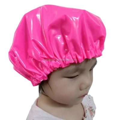 China Sustainable Pink Satin With PVC Shower Hats Hair Dryer Cover Waterproof Baby Shower Bathing Hoods for sale