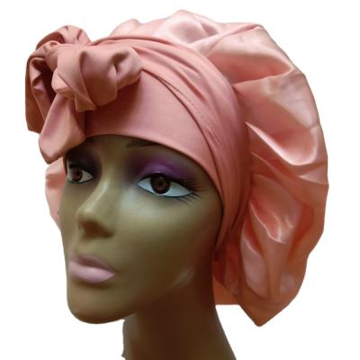 China Eco-Friendly Single Layer Long Tie Satin Headbands Sleep Hats For Women Headwrap Braids Hair Hood for sale