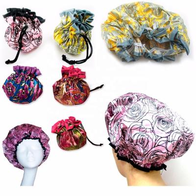 China Durable Extra Large Shower Caps For Women Adjustable Elastic Band Drawstring Shower Bath Waterproof Hat for sale