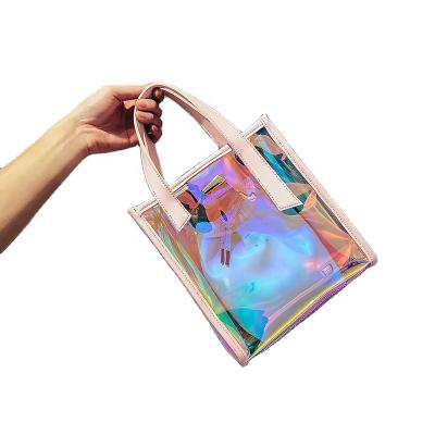 China Eco-friendly Stylish Women Hologram PVC Laser Shopping Tote Bag Jelly Beach Bling Handbag Purse for sale