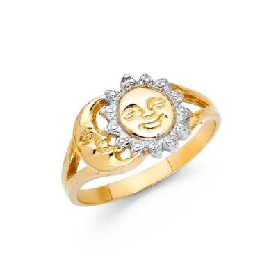 China Factory Sale Direct TRENDY Sun Flower Shaped Solid 14K 18K White Gold Plated 925 Sterling Silver Moon And Sun Ring Sets Resizable for sale