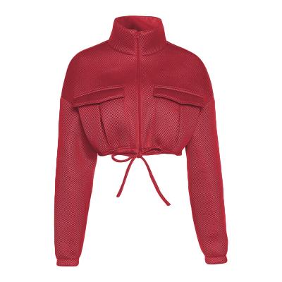 China 2021 Winter QUICK DRY Clothes Coated Mesh Plaid Zipper Pocket Crop Women's Jackets for sale