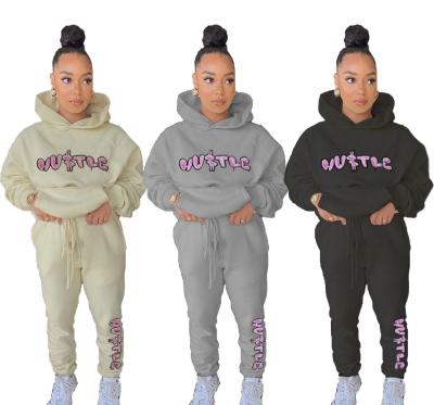 China QUICK DRY Women Winter Thick 2 Piece Joggers Pants Drawstring Hooded Tracksuits Two Sets Set for sale