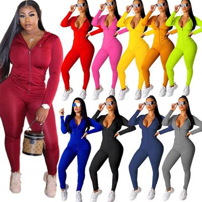 China New Arrivals Full Sleeve Breathable Solid Zipper Hoodie S-3XL Long Sleeve Jacket And Long Two Piece Legging Outfits Women Sweatsuit for sale