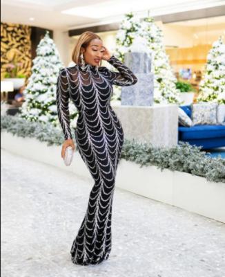 China Anti-Static Long Sleeve Big And Tall Formal Evening Dress For Prom Elegant Black Sequin Maxi Dress For Club Party for sale