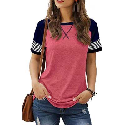 China 2021 Summer Breathable Warm T-shirt Leopard Striped Short Sleeve Color-blocking Casual Top for sale