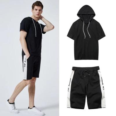 China Men's Daily Sports Comfortable Crop Top Short Sleeve Two Piece Set Solid Hooded Top Short Sleeve QUICK DRY for sale