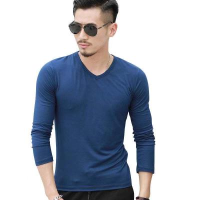 China Anti-Wrinkle 100% Cotton T-shirt Plain V-neck T-shirt Color Street Style Long Sleeve Oversized Men's T-shirts for sale