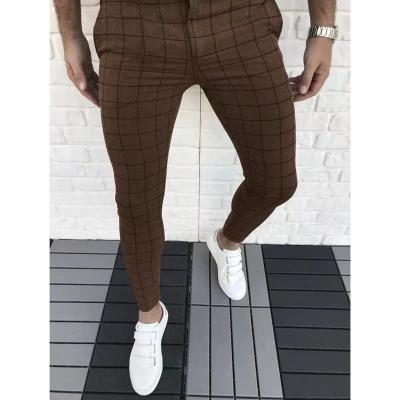 China 2021 New Design Anti-wrinkle Men's Stretch Drawstring Plaid Casual Skinny Fit Leggings With Stripe for sale