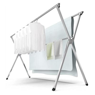 China Multifunctional Heavy Duty Foldable 2 Pole Stainless Steel Hanging Expandable Clothes Rack for sale