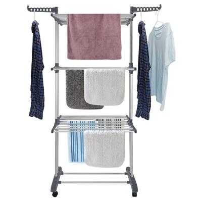 China Minimalist Household Carbon Steel Movable Folding Clothes Towel Hanging Drying Rack With Shoe Organizer for sale