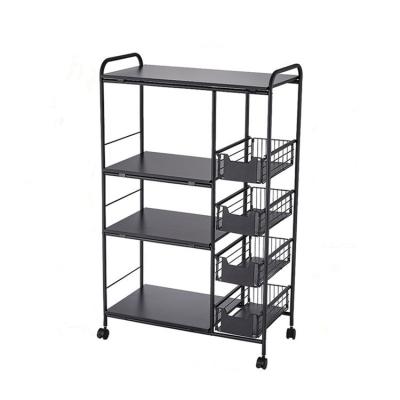 China Contemporary Multi-Layer Metal Kitchen Storage Shelf Movable Folding Rack With Drawer Basket for sale