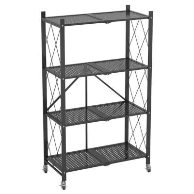 China Free-installation Contemporary Folding Metal Kitchen Storage Shelf Multilayer Movable Rack for sale