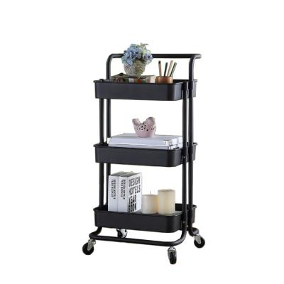 China ABS Minimalist 3-Tier Hand Push Trolley Cart Black Rotating Cart With Wheels for sale