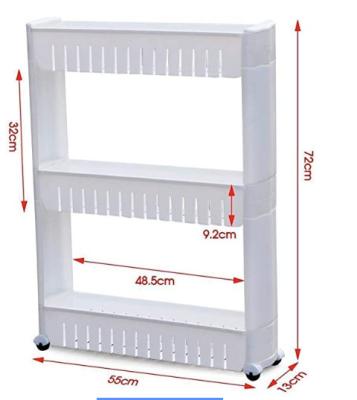 China Slim Plastic Bathroom Trolley Movable Sustainable 3 Layer Rolling Push Trolley for sale