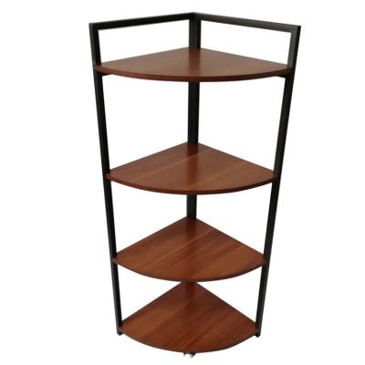 China Sustainable 5 Layer Brown Stand Metal Frame Storage MDF Living Room Corner for sale