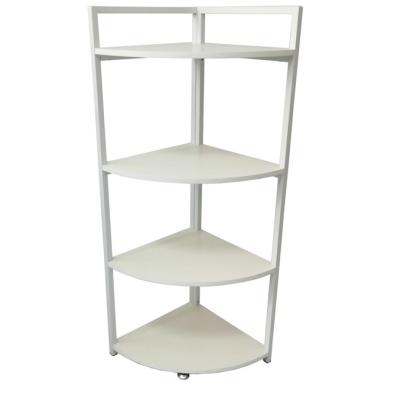 China Hot Selling Wooden Fan-shaped Frame Viable Metal White Color 4 Layers Storage Rack for sale