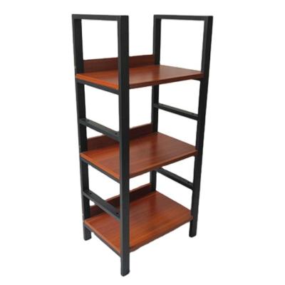 China Tall Solid Living Room Furniture Display Rack 3-Layer Metal Tubes Frame Wooden Organizer for sale