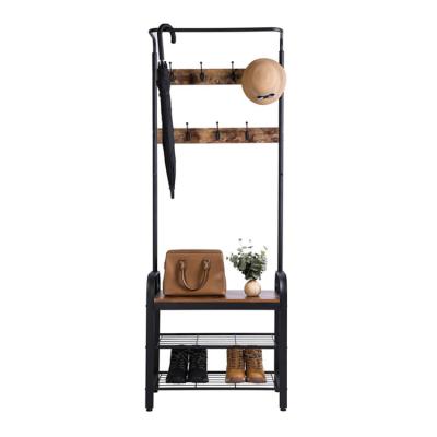 China Vintage Style Multifunctional Coat Shoe Rack European Vintage Style Shoe Storage Clothes Hanging Rack for sale