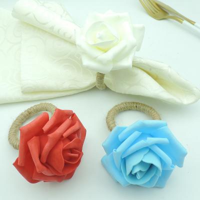 China Sustainable High End Wedding Banquet Table Decorated Napkin Rings Mimicking Plants And Rose Flowers for sale