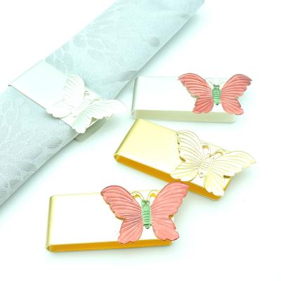 China Banquet Sustainable Top Wedding Gold And Silver Color Exquisite Metal Butterfly Napkin Clip Napkin Ring for sale