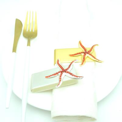 China Banquet Sustainable Top Wedding Gold And Silver Exquisite Starfish Napkin Clip Metal Colored Napkin Ring for sale