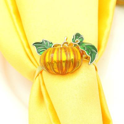 China Halloween Sustainable Metal Wedding Top Banquet Table Decorated With Yellow Pumpkin Napkin Ring for sale