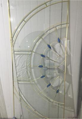 China golden brass caming decorative door glass with blue bevel for sale