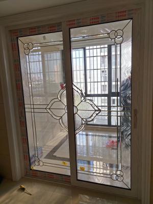 China 2017 decorative leaded glass inserts for sliding door with brass came 1 inch thickness for sale