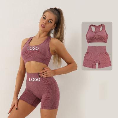 China Wholesale Breathable Yoga Set Shorts Sports Fitness Women Gym 2 Piece 2022 Custom Bra And Shorts Seamless Yoga Set for sale