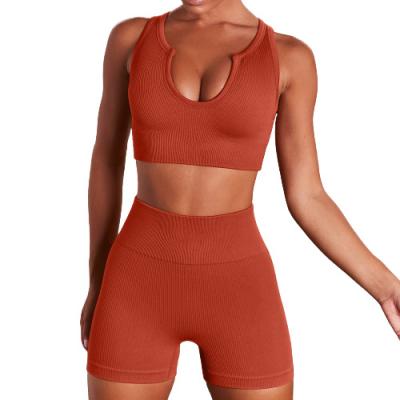 China Breathable The Most Popular 2 Piece Outdoor Yoga Wear Ribbed Set Of Fit Top Soft Comfortable Slim Elastic Yoga Short Suit for sale