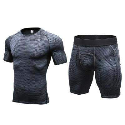 China Wholesale Breathable Gym Shorts Clothes Quick Drying Breathable Printing T-shirt And Sports Shorts Sportswear Men Set for sale