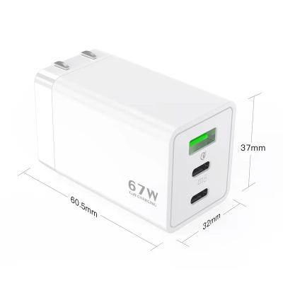 China Mobile Phone PD 65W 67W Max GaN Charging Technology 2C1A 3 USB Left Wall Fast Charging Charger for sale