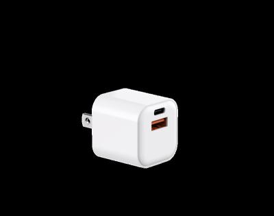 China Type-C Dual Port PD 5V/3A 9V/2.22A 12V/1.67A 20W USB Mini Wall Mobile Phone Charger for sale