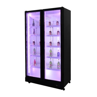 China Commercial Single-temperature Supermarket Portable Refrigerator Double Glass Door Upright Freezer for sale