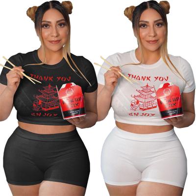 China 2022 Summer Breathable Casual Short Sleeve T-shirt Set Women's Shorts Two 2 Pie Set Women Plus Size Clothing Apparel For Fat Women for sale