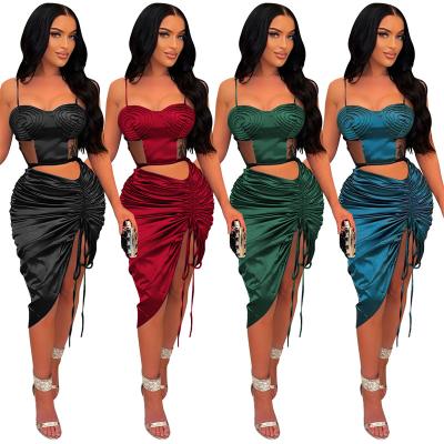 China Lengthsexy Anti-Static Wholesale Anti-Static Black Green Knee Drawstring Pleated Dress 2022 Elegant Prom Dresses Women Night Dress for sale