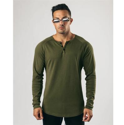 China 2022 anti-wrinkle spring anti-wrinkle fahion long sleeve drop army green casual polo men cheap pullover t-shirt for men 100% cotton long sleeve for sale