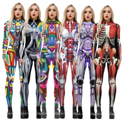 China Halloween 2021 Transformers Spiders Jumpsuit Skeleton Halloween Party Cosplay Bodycon Outfits Skeleton Dress Up Costumes For Adults Women for sale