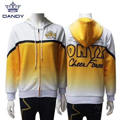 China Dance Team Anti-UV Custom Sublimation Warm-up Cheer Jacket Hoodie Gym Unisex Tracksuit for sale