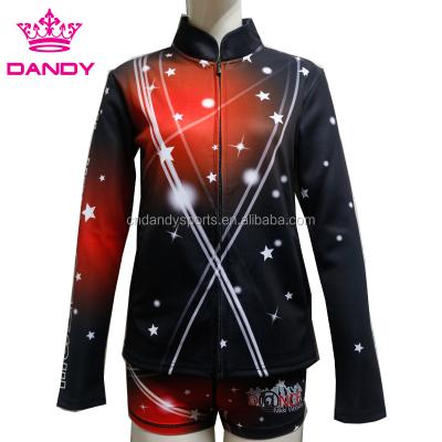 China Custom Made Breathable Cheer Warmups Black And Red Cheer Jacket Tracksuit for sale