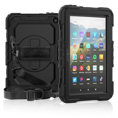 China For Amazon kindle fire hd 8 plus 2020 Shockproof 360 rotation Hand strap&Kickstand Silicone Tablet Case for Amazon Kindle Fire HD 8 plus 2020 shockproof cover for sale