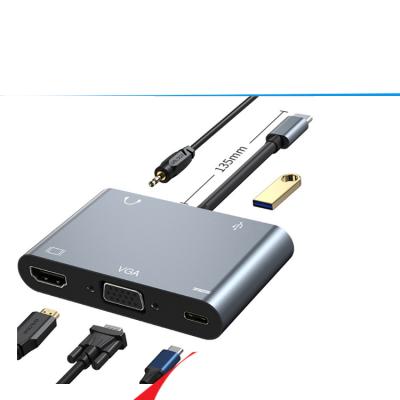 China Type-C USB3.1 to USB3.0 HUB + USB-C PD Charging + HTV 4K 30Hz + VGA Manufacturer Custom Wholesale Type-C5 Laptop in 1 Docking Station for sale